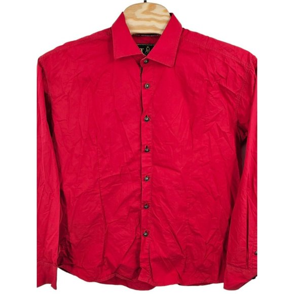 TMT Shirt Men 3XL Red Button Up Long Sleeve Embroidered Logo Knit VTG Flip Cuffs - Picture 3 of 12